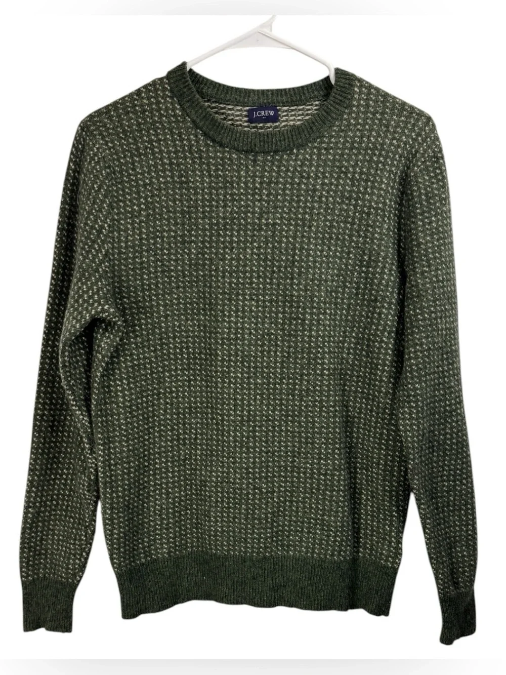 J. Crew Green Birdseye Sweater Size Medium Lambswool Blend Granola Outdoor